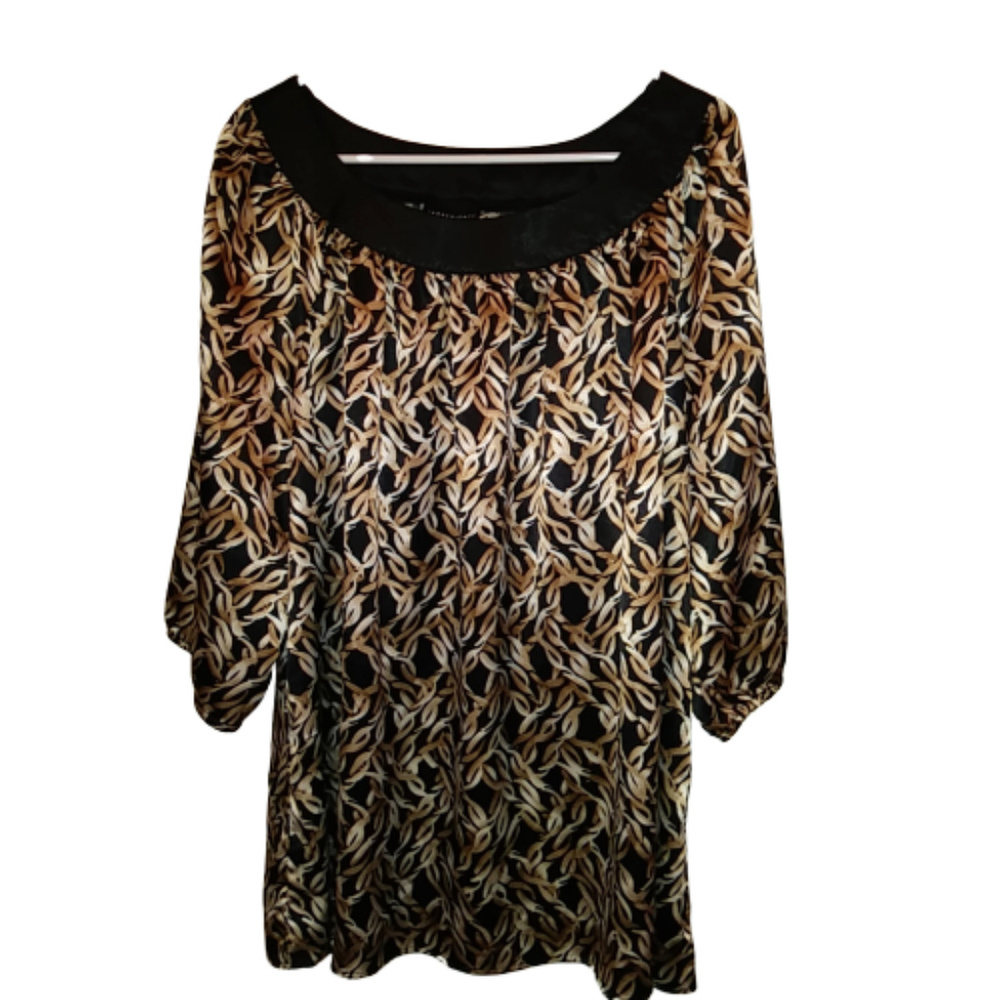 Women's "Ingredients" Scoop Neck Black & Gold Blouse 2X